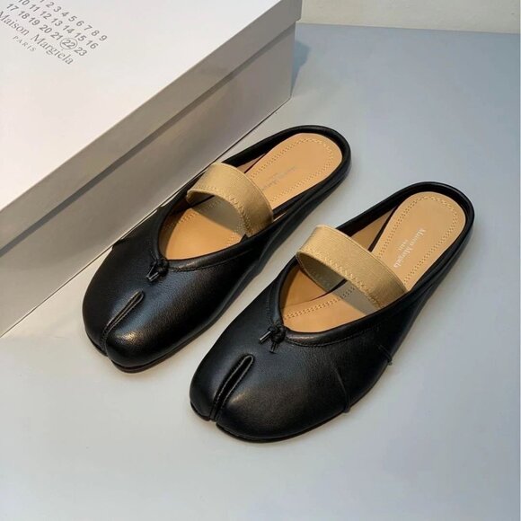 Maison Margiela Tabi Ballet Flats Black Size 39 US9 w/ Elastic Band Japan - Picture 6 of 8
